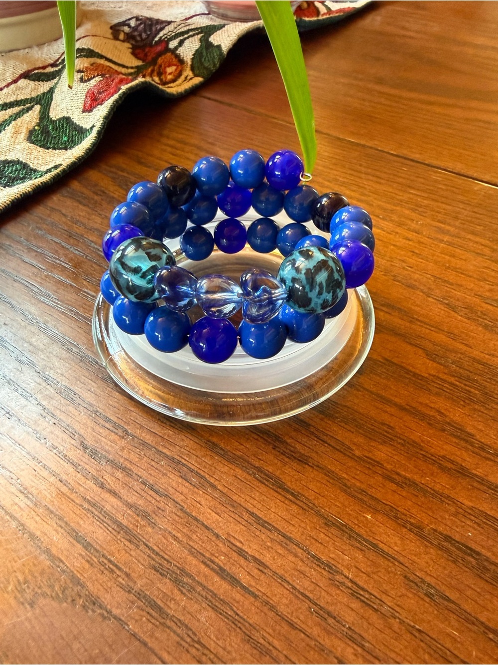 Blue Beaded Magic Wire Slip On Bracelet Set